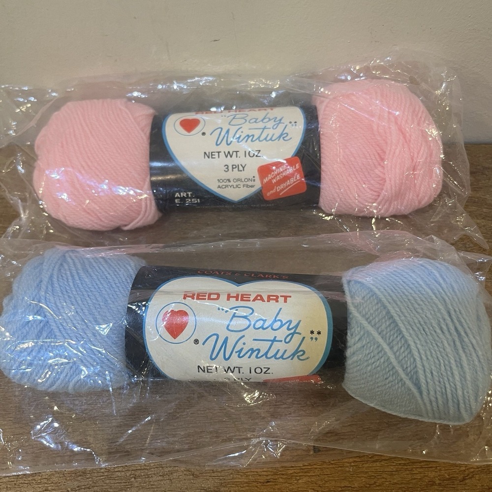 VTG Red Heart Baby Wintuk Yarn Lot 2 Skeins Pink Blue 3 Ply Acrylic NOS Sealed